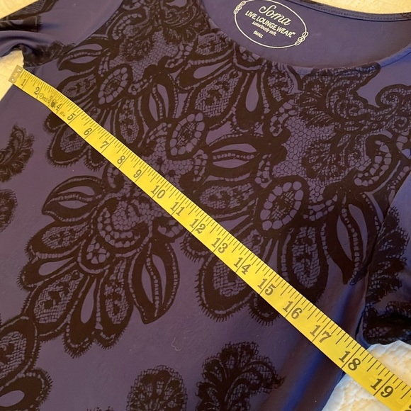 SOMA Sleep Shirt Gown 3/4 Sleeve Small Black Blue Print Soft Lightweight Lounge - Picture 6 of 16